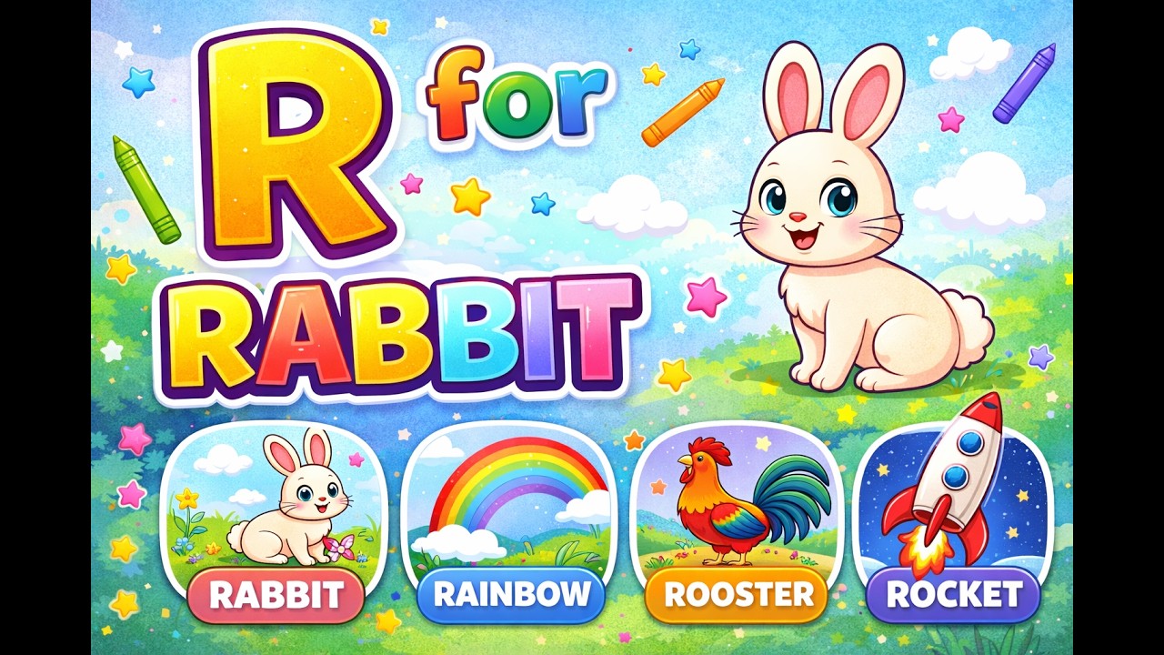 R for Rabbit 🐰 | Learn Letter R | ABC for Kids | Rainbow 🌈 Rooster 🐓 ...