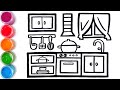 Let's learn to draw Kitchen and coloring for kids | TOBiART