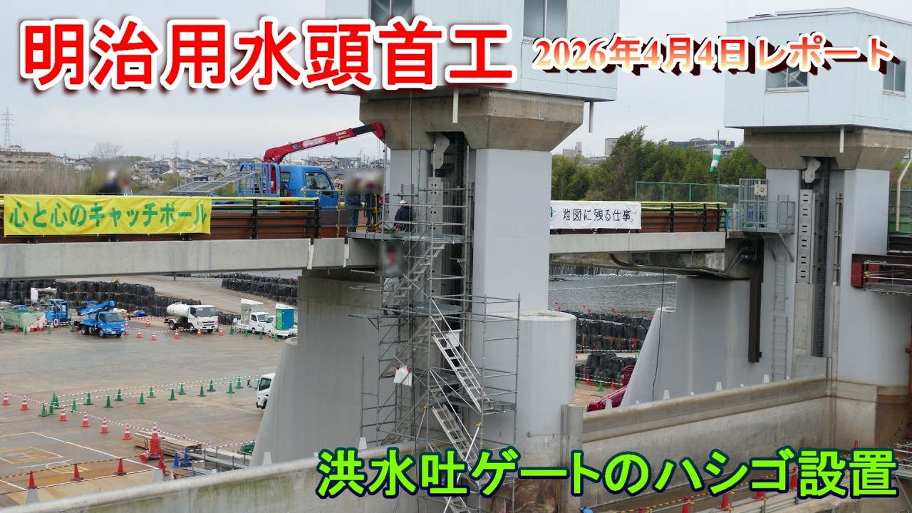 明治用水頭首工】洪水吐ゲートのハシゴ設置【2026年4月4日レポート