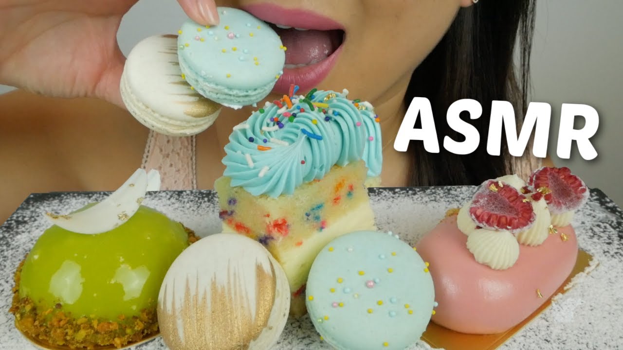 ASMR Mousse Cakes with Macaroons *Relaxing Soft Eating Sounds N.E Let