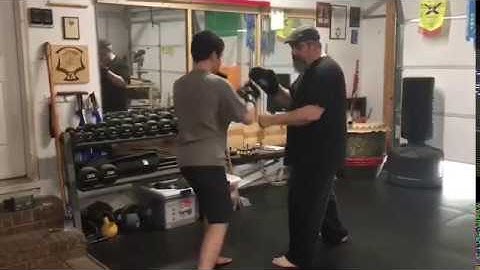 Martial arts pad drill - inside trap / right cross - Boxing Kenpo Karate Wing Chun