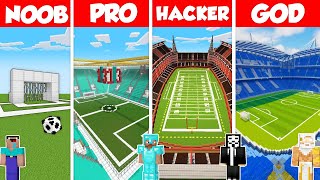 FOOTBALL STADIUM HOUSE BUILD CHALLENGE - Minecraft Battle: NOOB vs PRO vs HACKER vs GOD / Animation