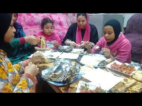 25 كيلو سمك مشوي بالفرن الرز والسلطه مع اني هدير وشهد كانوا معترضين 