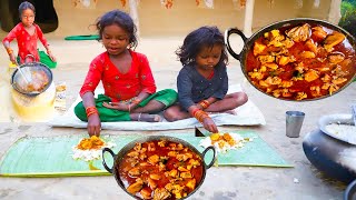 Santali Child Cooking Red Chicken Curry || Red Chicken In Village Style By 5 Years Kid