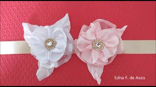 DIY TUTORIAL FLOR DE FITA DE CETIM  PARA APLICAÇÃO DIY TUTORIAL SATIN RIBBON FLOWER FOR APPLICATION