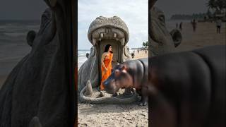 Hippopotamus Sand House 🦛 | Girl Escapes & Builds Luxury Secret Rooms Inside! 😱🔥#hippo #shorts