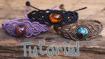 How to make a macrame bracelet with stone-Macrame tutorial handmade-Macrame jewelry-เชือกเทียนถัก