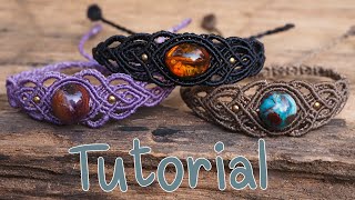 How to make a macrame bracelet with stoneMacrame tutorial handmadeMacrame jewelryเชือกเทียนถัก