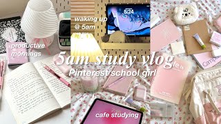 5am study vlog 🍥📝| productive morning studies, cafe, groceries, Pinterest/that girl school life