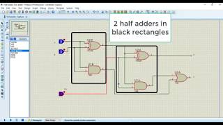 Half adder and  full adder in proteus