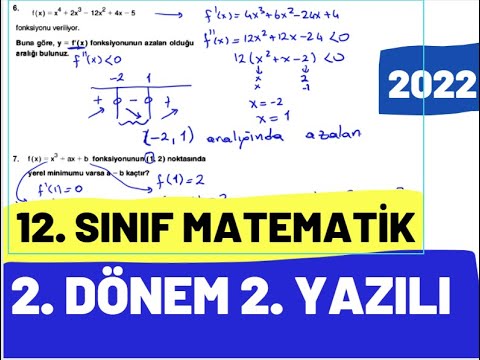 12. Sınıf Matematik 2. Dönem 2. Yazılı Soruları Ve Çözümleri