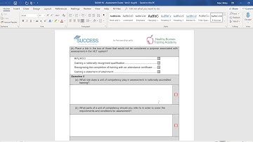 STA Assessment cluster Short Answer questions