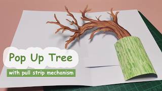 Pop Up Art/Illustration - how to make a pop up tree with pull strip mechanism