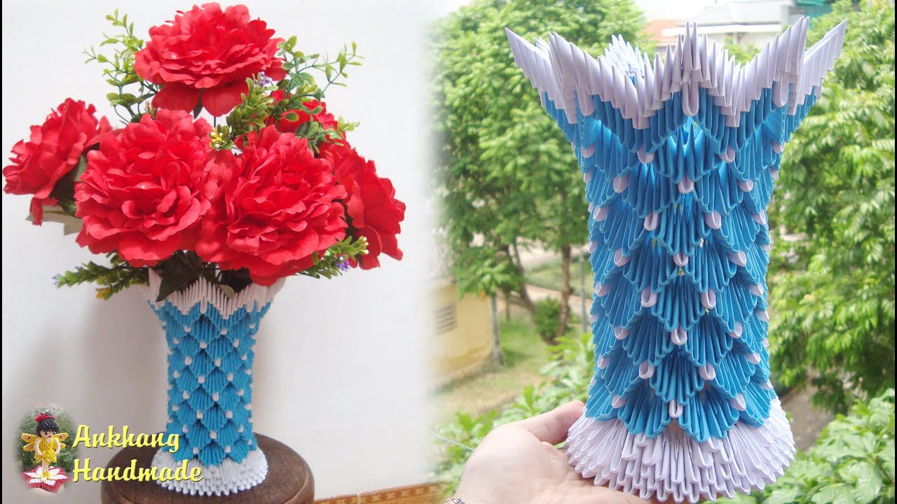 3D Origami Paper Flowers Vase Tulips Vase Home Decoration