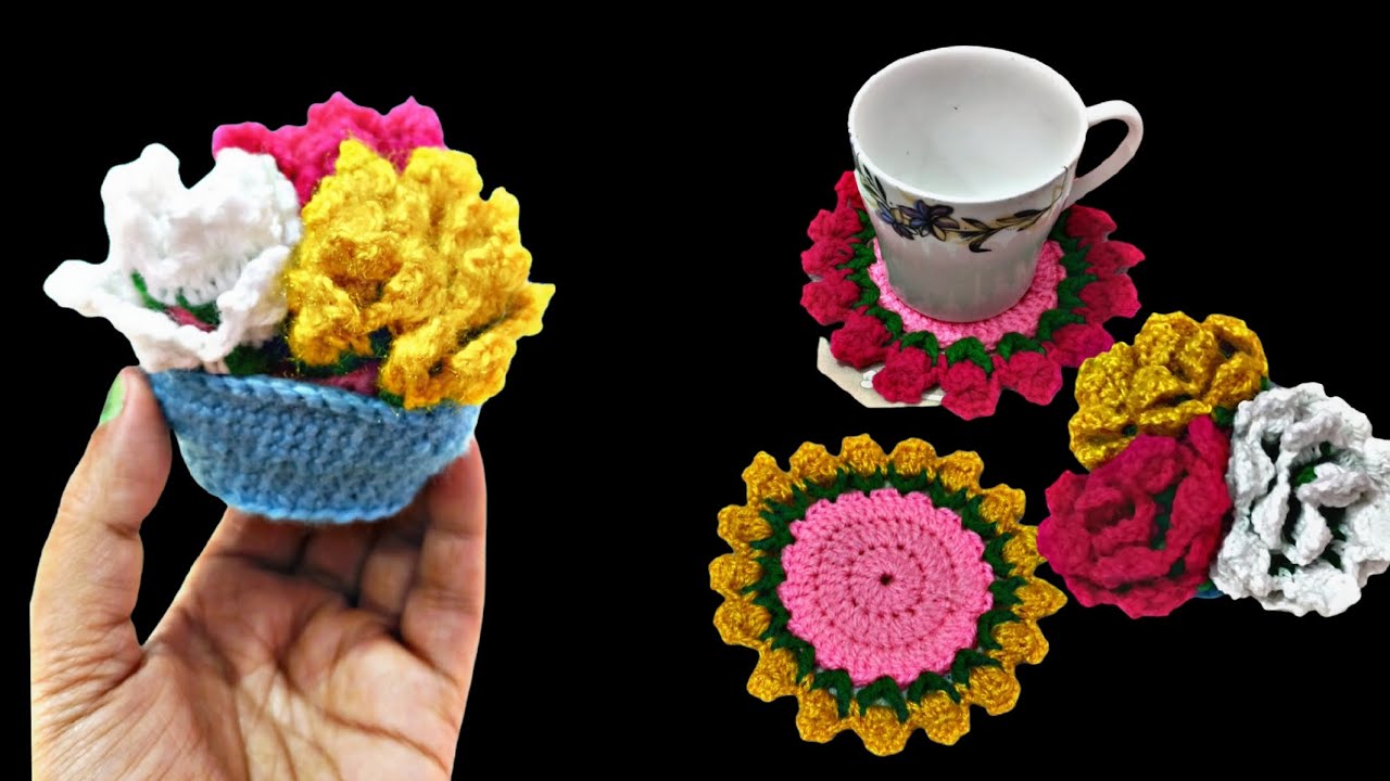 Cute Crochet Flower Cup Holder Coffee aur bouquet dono ke liye perfect🧶🪡