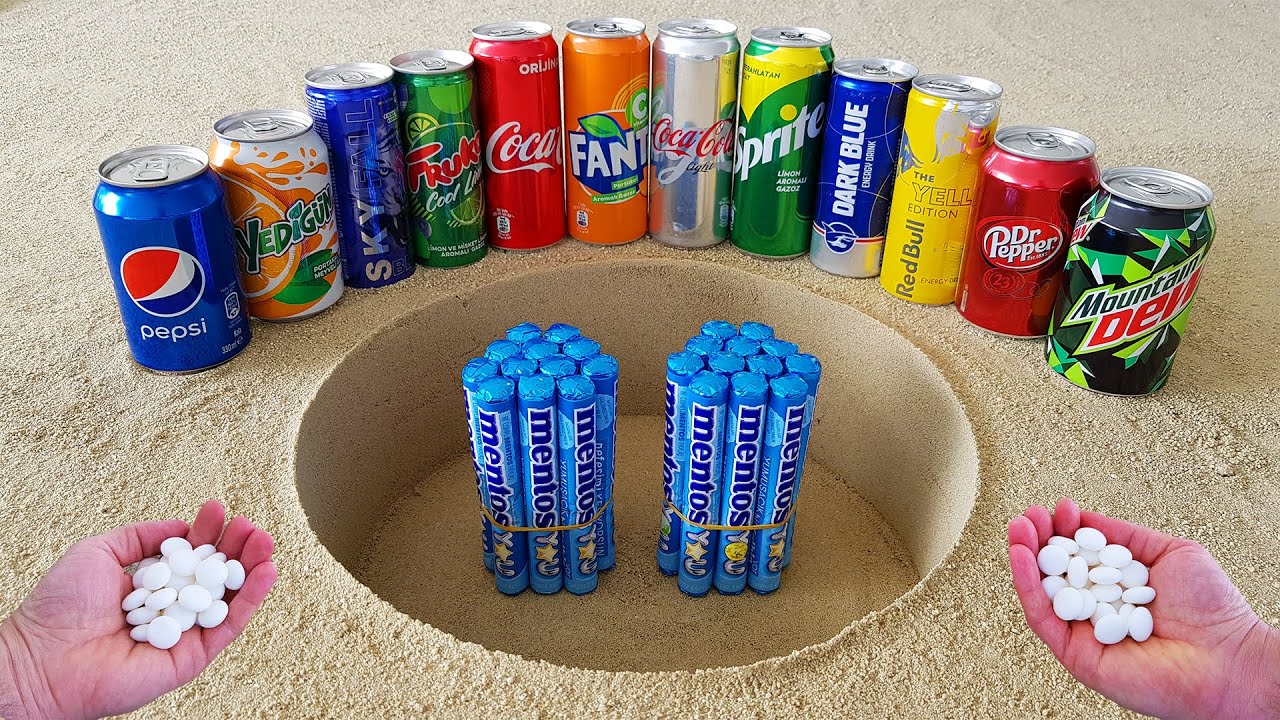 Mentos VS Cola, Fanta, Sprite, Mtn Dew, Pepsi, Yedigün, Dark blue, Red bull, Fruko Underground