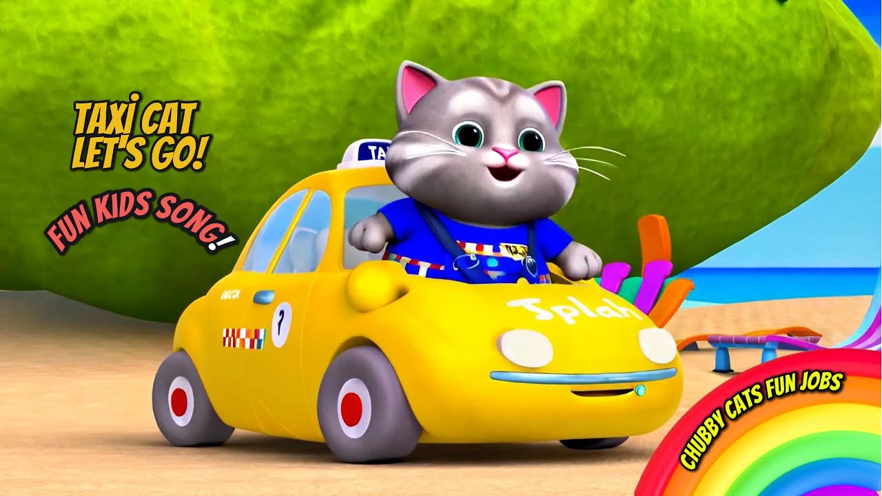 Taxi Cat, Let's Go! | Fun Kids Song | Wheels Go Round | Children's Rhyme & Dance