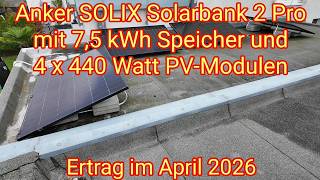 Ertrag im April 2026: Balkonkraftwerk mit Anker Solix Solarbank 2 Pro 7,5 kWh Speicher &amp; 4x440 Watt