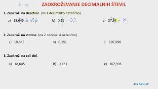 ZAOKROŽEVANJE DECIMALNIH ŠTEVIL - Kako zaokrožim decimalno število?