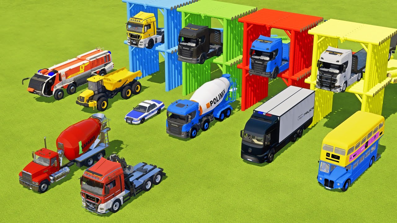 TRANSPORTING MILITARY TRUCK, FIRE TRUCK, FIRE DEPARTEMENT, FORD POLICE, AMBULANCE WITH TRUCKS ! FS22