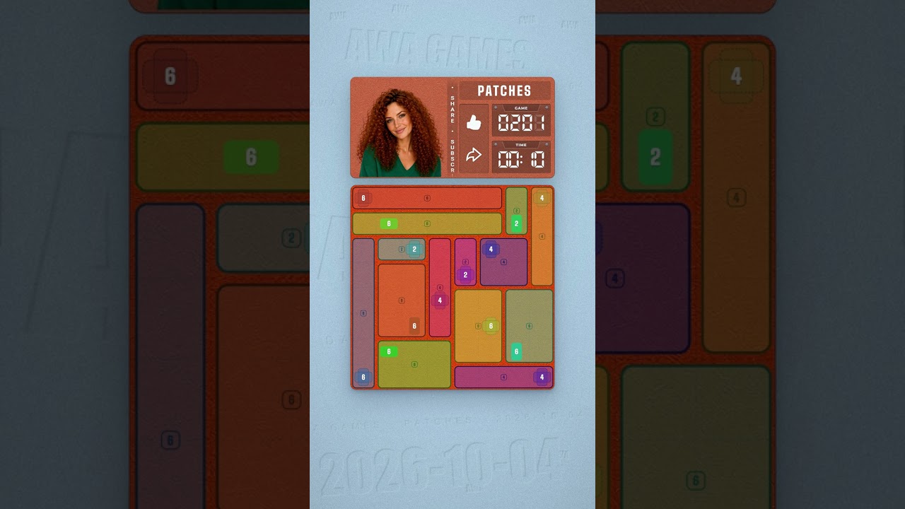 LinkedIn Patches #201 solved board for October 4, 2026, 8x8 grid