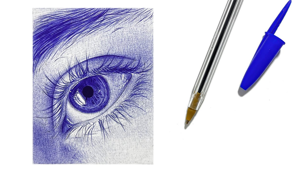 how to draw eye with ballpoint pen |step by step tutorial - YouTube