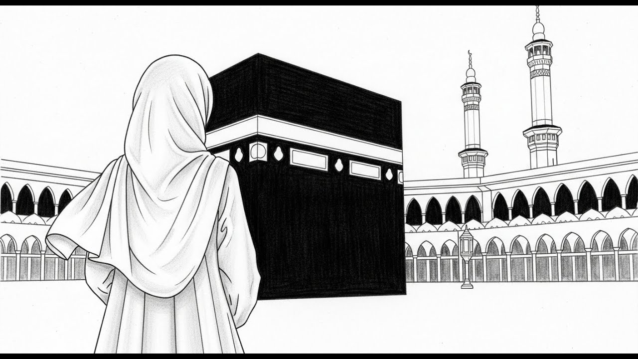 “Beautiful Islamic Sketch ✨ Kaaba Drawing”
