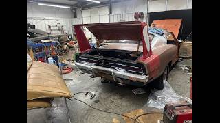 1969 Dodge Charger Daytona first fire off 440, glass and headliner installed and wiring
