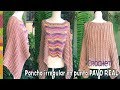 Poncho irregular en punto pavo real tejido a crochet (2 rectángulos) / Tejiendo Perú