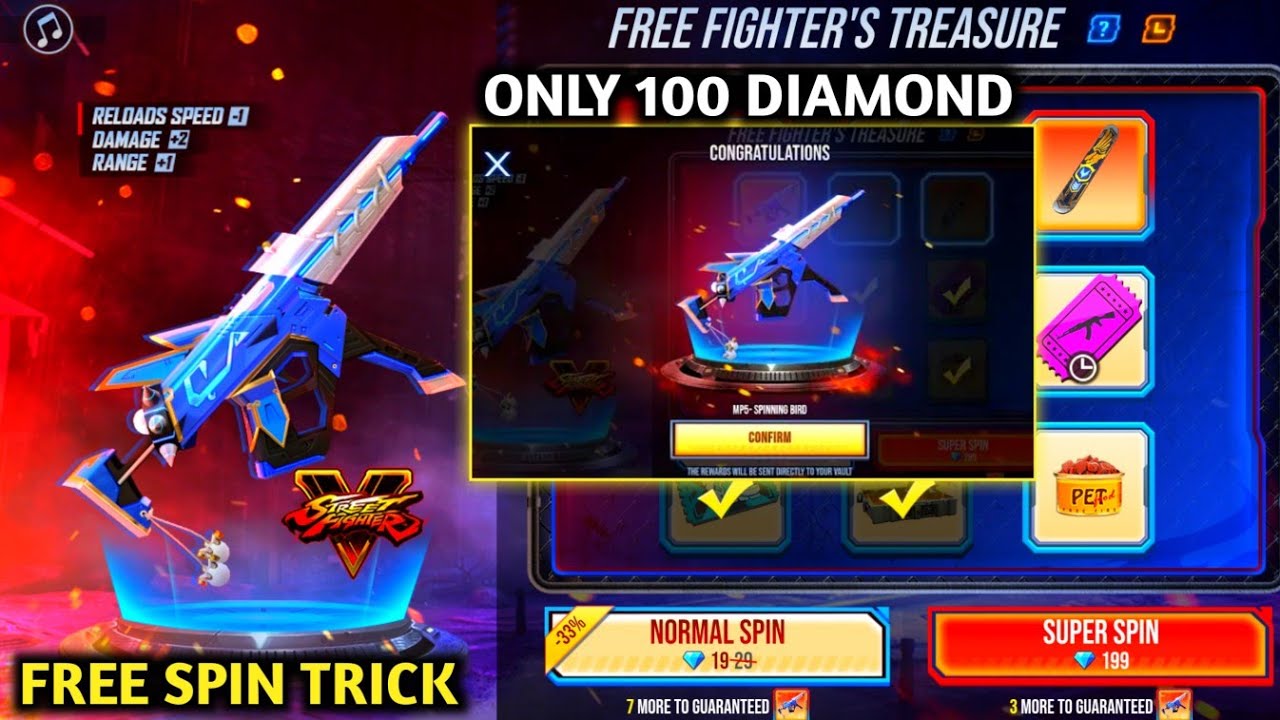 Free Fighter Treasure Mp5 Skin || Spinning Bird Mp5 1x Trick | Freefire New Mp5 Skin