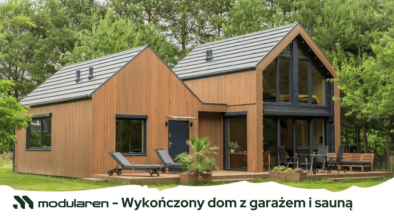 Nowoczesna stodoła z garażem i sauną - Wykończony pod klucz i umeblowany dom modułowy