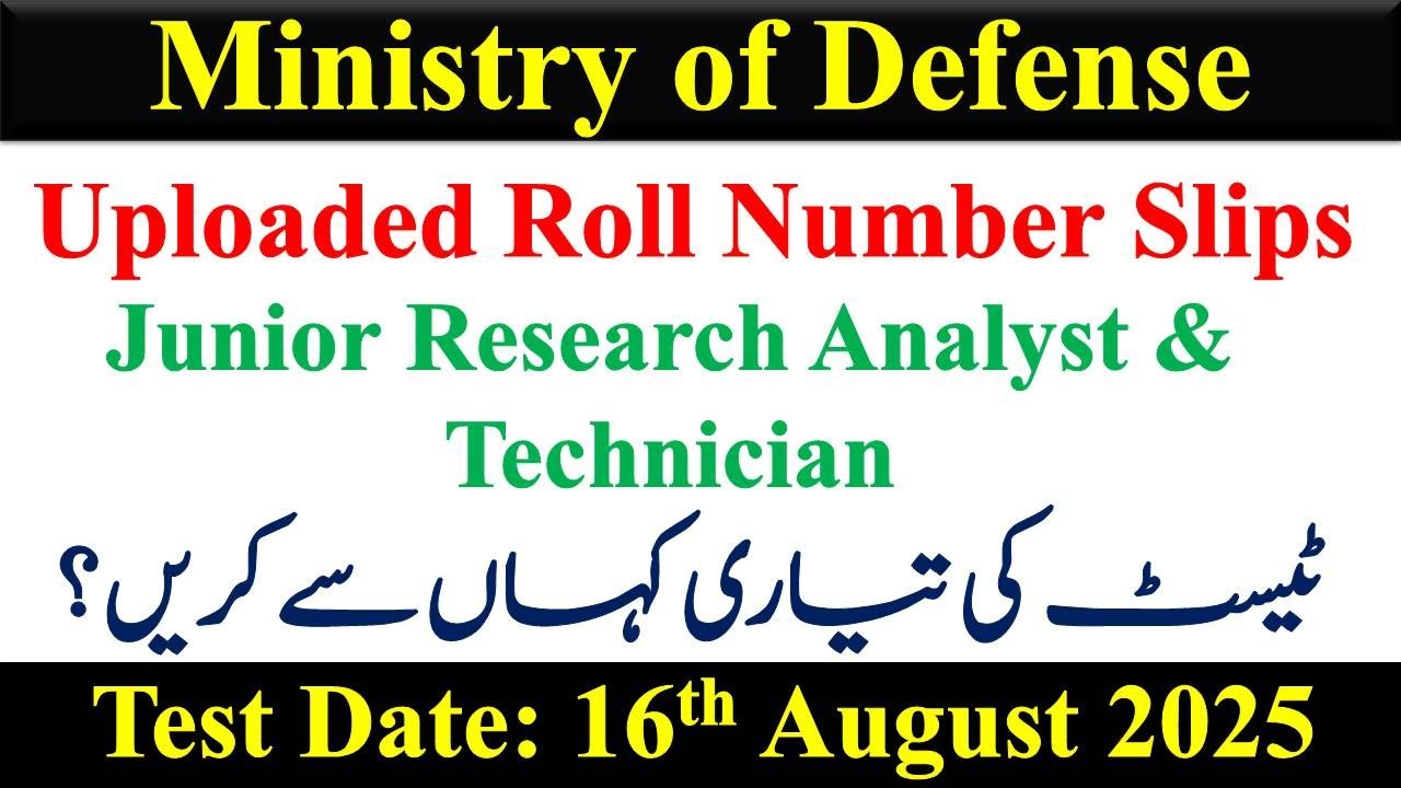 MOD Uploaded Roll Number Slips | Junior Research Analyst and Technician | Preparation Material |