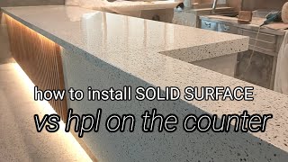 PASANG MEJA KONTER SOLID SURFACE KOMBINASI HPL