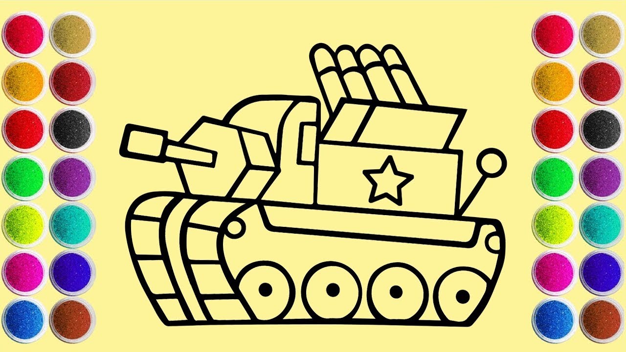 Sand painting drawing battle tank with Color Sand