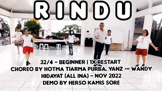 Rindu Line Dance | Beginner | Hotma Tiarma Purba, Yanz & Wandy Hidayat (all INA) | HerSo Kamis Sore