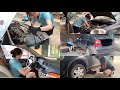 The girl changed car tires and repaired her neighbor&#39;s car / ly xuan kieu