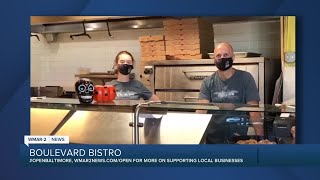 Boulevard Bistro in Belcamp says "We're Open Baltimore!"