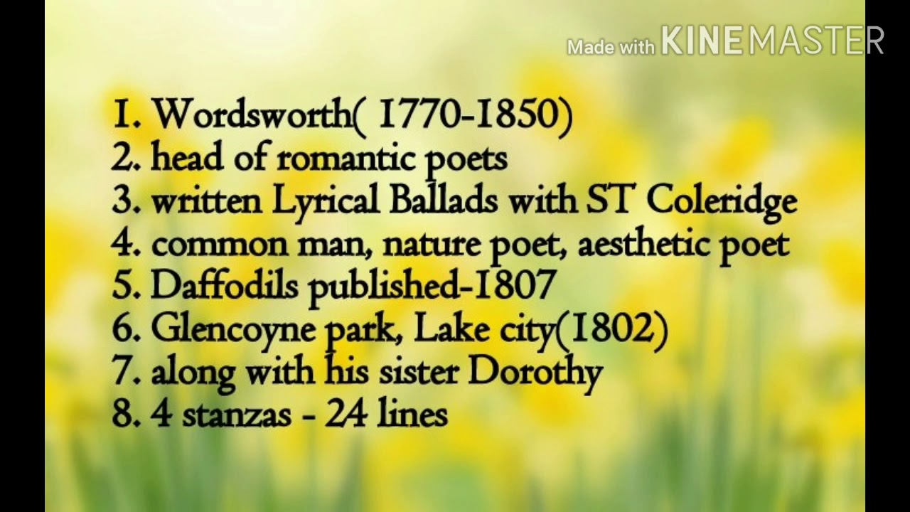 Daffodils by William Wordsworth summary in tamil line by line