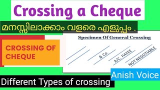 Cheque Crossing ! Crossing of cheque explained in Malayalam ! Different  Types of cheque crossing ! 