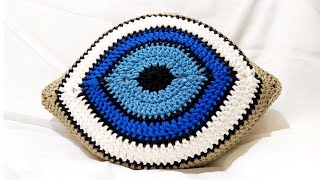 كوشن عين / كوشن العين الزرقا / عين حورس كورشيه  eye crochet  cushion