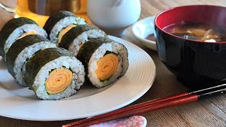 Easy Egg Sushi Roll & Miso Soup Recipe | Japanese Lunch Set Meal | No Talking Cooking
