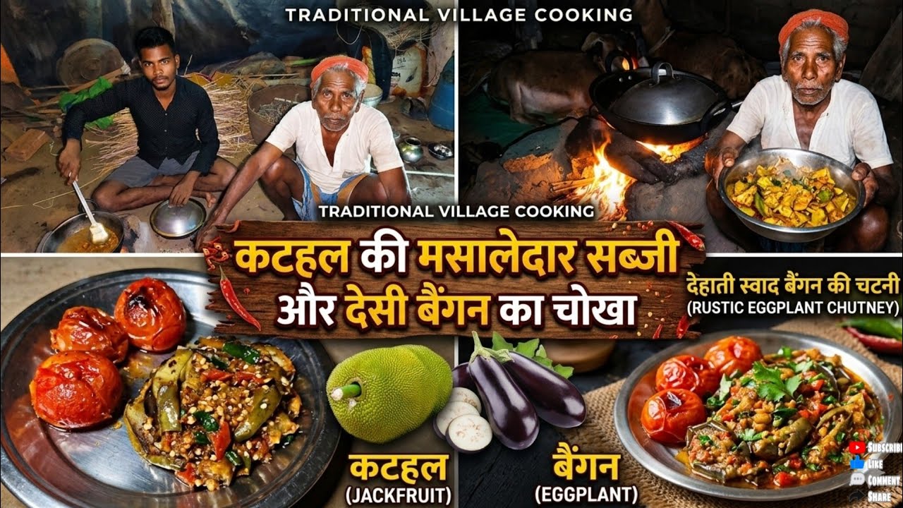गांव के तरीके से कटहल की सब्जी और बैंगन की चटनी | Desi Village Style Cooking 🍲