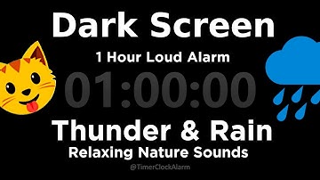 Black Screen TIMER 1 Hour ⛈ Thunder and Rain + 1 Hour Alarm ☂ Sleep Meditation