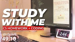LIVE 2 Hours Study With Me Pomodoro 50/10 🌧️ Rain Sounds (No Music) | CS Homework + Coding