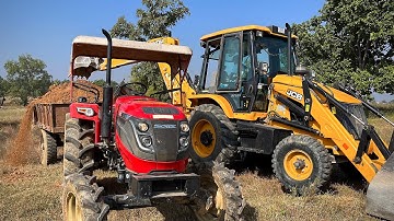 JCB 3DX Machine Loading Red Mud In 4wd Solis Tractor Trolley For Road Construction | Jcb Cartoon |