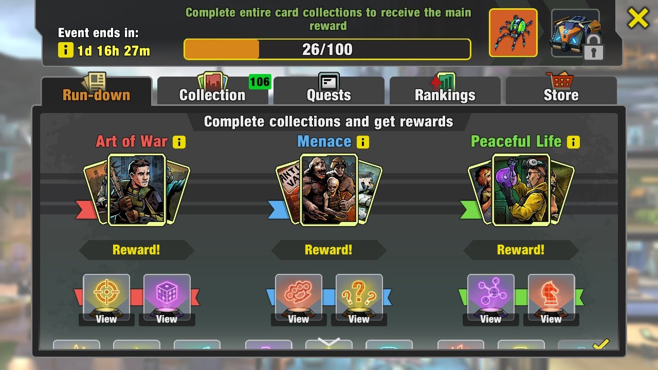 Collection Cards Event in Zero City Zombie Gameplay