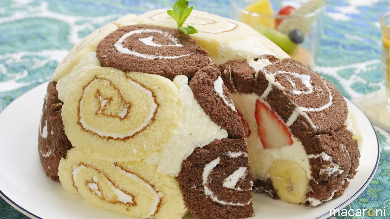豪華なのに超簡単 ロールケーキで 2色の ドーム ケーキ のレシピ 作り方 Youtube