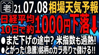 【相場天気予報】日経平均は10営業日で、約1000円下落した。米指数は強いが日経はダメ。緊急事態でオリンピック強行という矛盾の中、米強日弱の相場が続く。個別銘柄はカラ売りに妙味。ラジオヤジの相場解説。