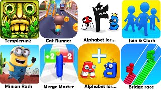 templerun2, cat runner, alphabet lore, join & clash, merge master, bridge race, gameplay2