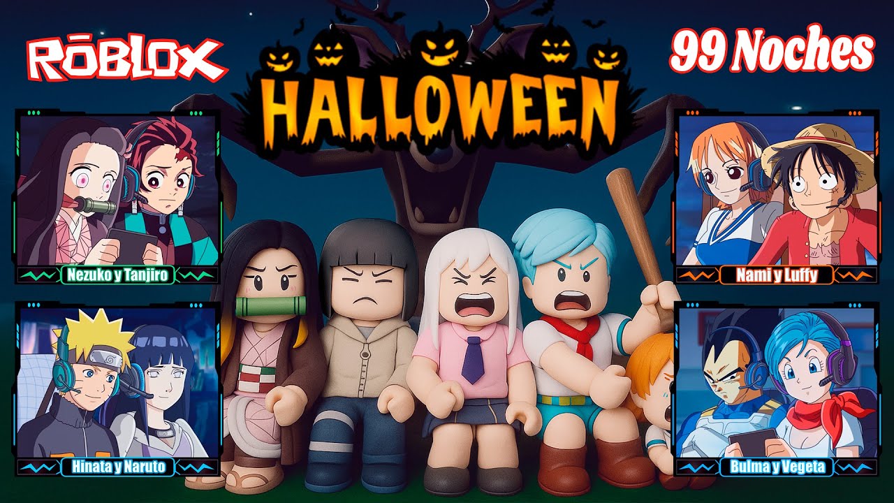 CHICAS JUEGAN ROBLOX - HALLOWEEN -  NEZUKO, NAMI, ELIZABETH, HINATA, BULMA, NARUTO| FactyKilian